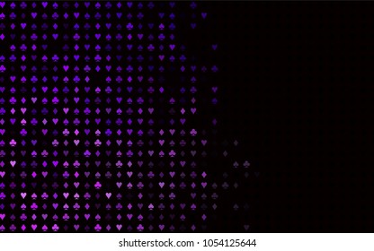 Dark Purple vector texture with playing cards. Colorful gradient with signs of hearts, spades, clubs, diamonds. Pattern for ads of parties, events in Vegas.