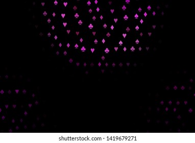 Dark Purple vector texture with playing cards. Shining illustration with hearts, spades, clubs, diamonds. Smart design for your business advert of casinos.