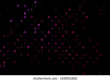 Dark Purple vector texture with playing cards. Illustration with set of hearts, spades, clubs, diamonds. Pattern for booklets, leaflets of gambling houses.
