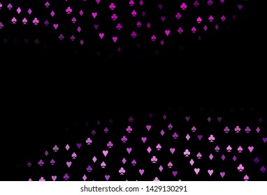 Dark Purple vector texture with playing cards. Colored illustration with hearts, spades, clubs, diamonds. Pattern for ads of parties, events in Vegas.
