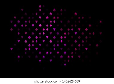 Dark Purple vector texture with playing cards. Glitter abstract sketch with isolated symbols of playing cards. Pattern for booklets, leaflets of gambling houses.