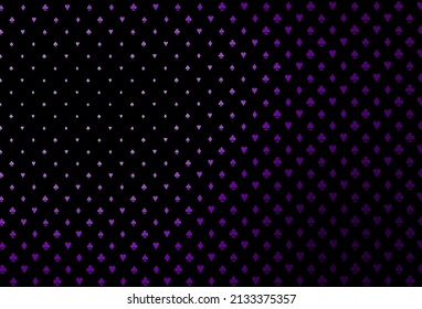 Dark purple vector texture with playing cards. Glitter abstract sketch with isolated symbols of playing cards. Smart design for your business advert of casinos.