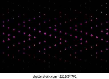 Dark Purple vector texture with playing cards. Glitter abstract sketch with isolated symbols of playing cards. Design for ad, poster, banner of gambling websites.