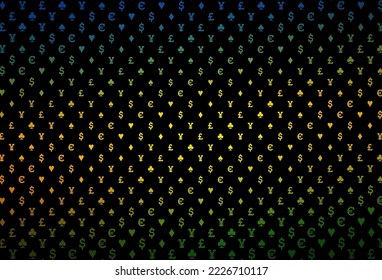 Dark purple vector texture with playing cards. Blurred decorative design of hearts, spades, clubs, diamonds. Pattern for leaflets of poker games, events.
