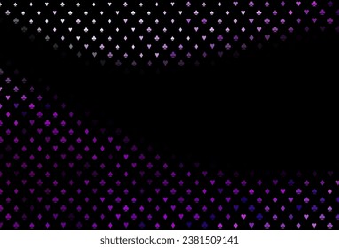 Dark purple vector texture with playing cards. Shining illustration with hearts, spades, clubs, diamonds. Design for ad, poster, banner of gambling websites.