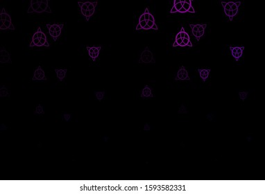 Dark Purple vector texture with religion symbols. Illustration with magical signs of spiritual power. Background for esoteric, mystic designs.