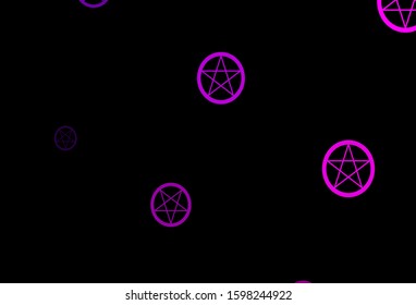 Dark Purple vector texture with religion symbols. Illustration with magical signs of spiritual power. Simple base for your occult design.