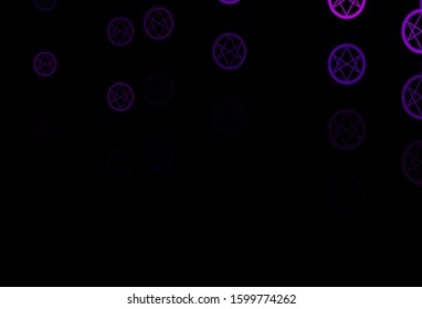 Dark Purple vector texture with religion symbols. Colorful mystic symbols with a gradient in ancient style. Design for magic, spiritual events.