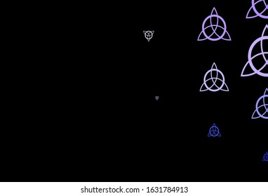 Dark Purple vector texture with religion symbols. Colorful mystic symbols with a gradient in ancient style. Simple design for occult depiction.