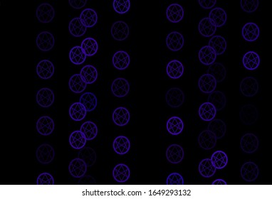Dark Purple vector texture with religion symbols. Colorful vintage illustration with gradient alchemy shapes. Simple design for occult depiction.