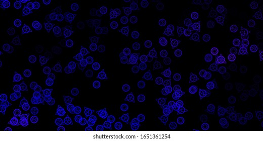 Dark Purple vector texture with religion symbols. Colorful mystic symbols with a gradient in ancient style. Simple design for occult depiction.