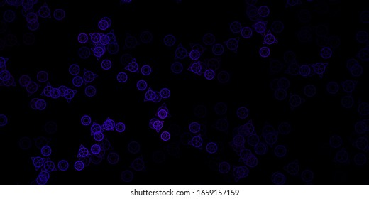 Dark Purple vector texture with religion symbols. Colorful mystic symbols with a gradient in ancient style. Background for esoteric, mystic designs.