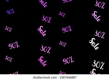 Dark Purple vector texture with selling prices 30, 50, 90 %. Abstract illustration with colorful gradient symbols of sales. Design for business ads, commercials.