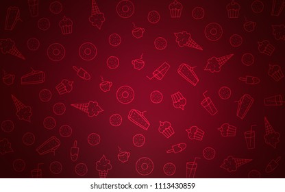 Dark Purple vector texture with sweets, candies. Glitter abstract sketch with sweets, candies, desserts. Pattern for menu of cafes and restaurants.
