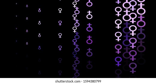 Dark Purple vector texture with women's rights symbols. Illustration with signs of women's strength and power. Simple design for your web site.