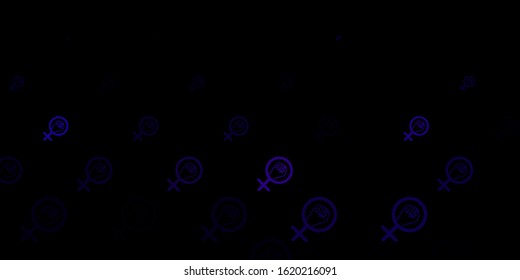 Dark Purple vector texture with women's rights symbols. Illustration with signs of women's strength and power. Best design to show the power of women.