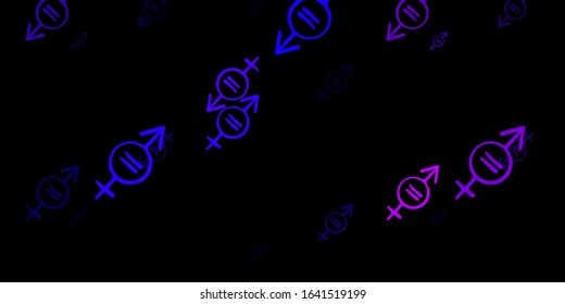 Dark Purple vector texture with women's rights symbols. Colorful feminism symbols with a gradient in modern style. Background for International Women’s Day.