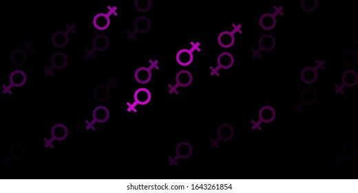 Dark Purple vector texture with women's rights symbols. Colorful illustration with gradient feminism shapes. Background for International Women’s Day.