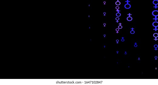 Dark Purple vector texture with women's rights symbols. Abstract illustration with a depiction of women's power. Background for International Women’s Day.