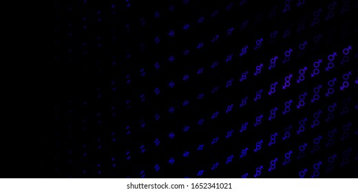 Dark Purple vector texture with women's rights symbols. Abstract illustration with a depiction of women's power. Background for International Women’s Day.