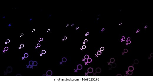 Textura vector púrpura oscura con símbolos de derechos de la mujer. Ilustración colorida con formas de feminismo degradado. Antecedentes del Día Internacional de la Mujer.