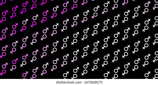 Dark Purple vector texture with women's rights symbols. Colorful illustration with gradient feminism shapes. Elegant design for wallpapers.