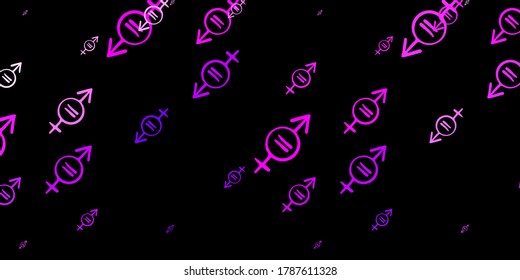 Textura vector púrpura oscura con símbolos de derechos de la mujer. Símbolos feministas coloridos con un gradiente en estilo moderno. Mejor diseño para mostrar el poder de las mujeres.