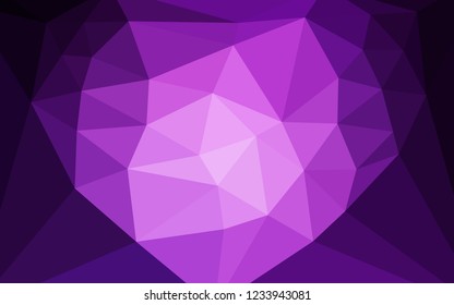 Dark Purple vector triangle mosaic template with a heart in a centre. Illustration in mosaic style with gradient.  New template for your brand book.