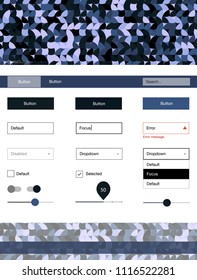 Dark Purple vector ui kit with dots. Web ui kit with abstract gradient circles in its header. Beautiful layout for websites, landing pages.