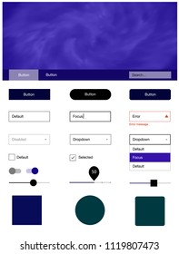 Dark Purple vector ui kit with clouds & stars. Simple Material Design Kit with colorful clouds in header. Modern template for your landing page.