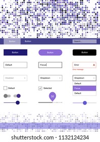 Dark Purple vector ui kit with dots. Beautiful ui ux kit with colorful dots in its header. Modern template for your landing page.