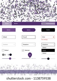 Dark Purple vector ui kit with dots. Modern Style guide with colorful gradient circles in its header. This template you can use for websites.