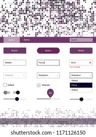 Dark Purple vector ui kit with dots. Web ui kit with abstract gradient circles in its header. This sample is for your landing page.