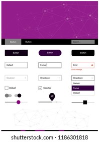 Dark Purple vector ui kit in polygonal style with circles. Style guide in polygonal style with triangles, circles. Modern template for your landing page.
