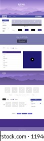 Dark Purple vector ui kit with landscape. Colorful ui/ux kit with header consisted of hills & rocks. Template for landing pages of leisure.