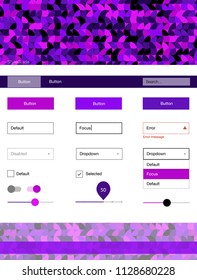 Dark Purple vector ui ux kit with circles. Web ui kit with abstract gradient circles in its header. This template you can use for websites.
