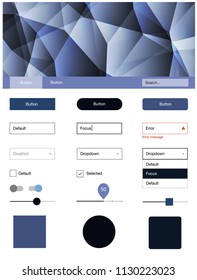 Dark Purple vector ui ux kit in triangular style. Simple Material Design Kit with colorful mosaic of triangles. This template you can use for landing pages.