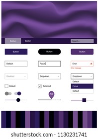Dark Purple vector ui ux kit with lines, ovals. Colorful illustration in abstract memphis style with gradient. This template you can use for websites.