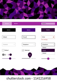 Dark Purple vector ui ux kit in triangular style. Decorative ui kit design in abstract style with colorful crystals. This sample is for your landing page.