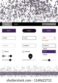 Dark Purple vector web ui kit with spheres. Web ui kit with abstract gradient circles in its header. Modern template for your landing page.