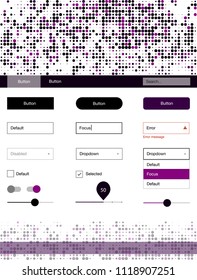 Dark Purple vector wireframe kit with dots. Colorful ui/ux kit with header consisted of spheres. This sample is for your landing page.