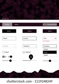 Dark Purple vector wireframe kit with crystals. Colorful Style guide with triangles on abstract background. Beautiful layout for websites, landing pages.