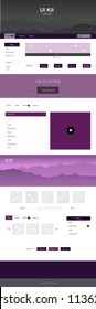 Dark Purple vector wireframe kit with nature. Web ui kit with abstract gradient hills in its header. Template for landing pages of leisure.