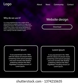 Dark Purple vector wireframe kit with galaxy stars. Web ui kit with abstract gradient clouds in its header. This template you can use for websites.