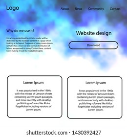 Dark Purple vector wireframe kit with galaxy stars. Simple Material Design Kit with colorful clouds in header. This template you can use for landing pages.