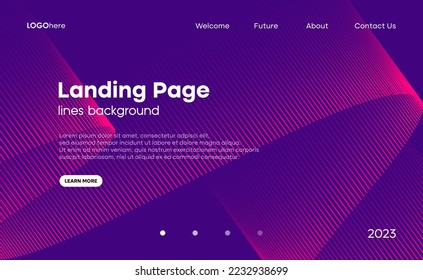 Dark purple wavy lines background. The minimal layout design template for the webpage and business presentation. Vector, 2023