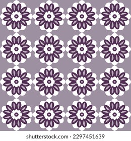 The dark purple and white checkerboard background with repeating motifs of minimalist white flowers creates charming and sophisticated design that would look great on stationery and bridal shower.