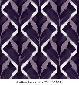Donkerpaars en wit patroon met bladeren, met witte lijnen. grunge lijnen ikat patroon, ikat naadloos patroon, Vector illustratie achtergrond voor het afdrukken van het papier.