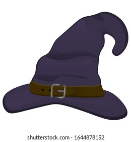 Dark purple wizard hat. Vector illustration