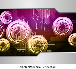 Dark purple yellow Light Abstract Technology background for computer graphic website internet. text box. Brochure. card. arrow. circuit.